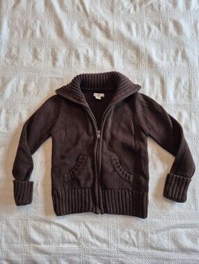 Greendog boys size 5 full zip brown sweater 2 front pockets VGUC
